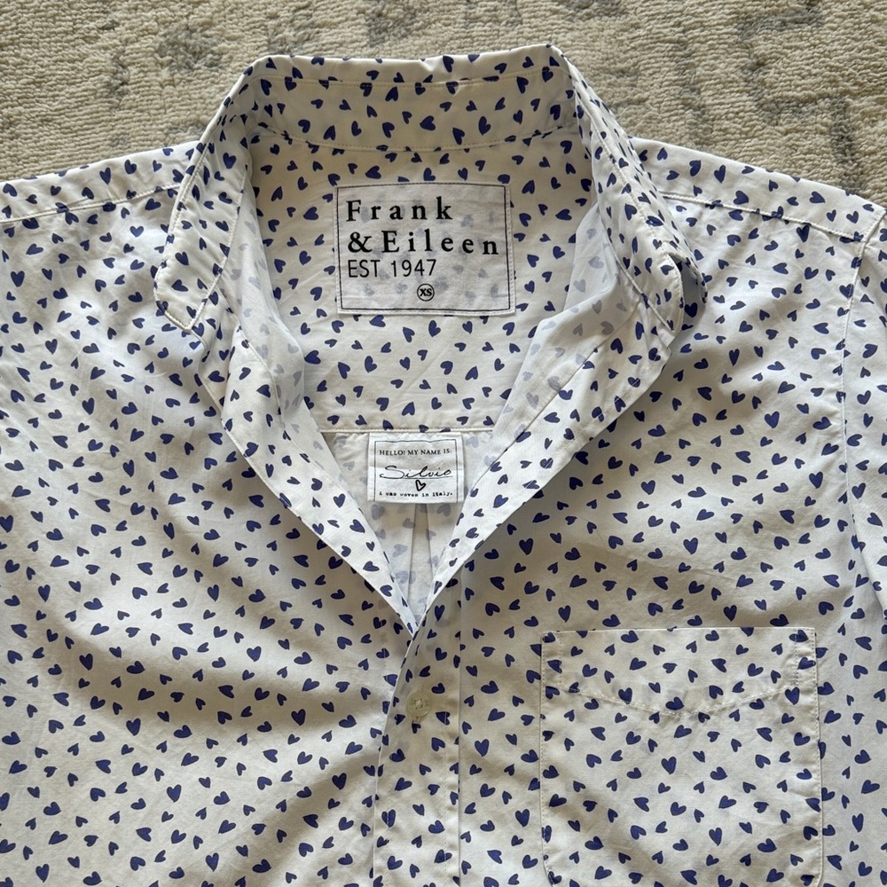 Frank & Eileen White Button Down with Blue heart … - image 8